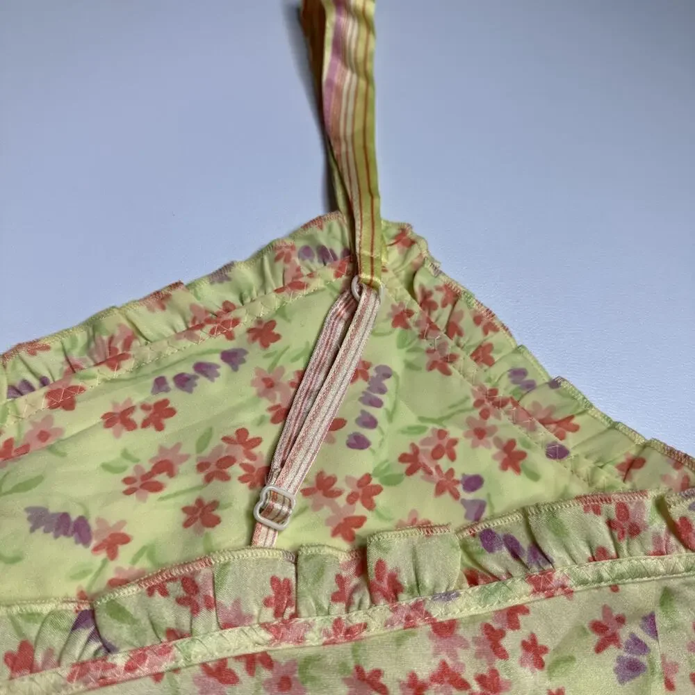Vintage Cabernet Sleepwear Womens Medium Yellow Floral Nightie Adjustable Straps